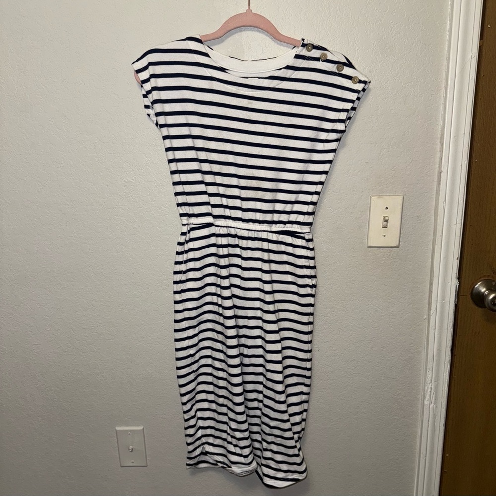 Gap Kids Navy and White Striped Jumper with Button Detail